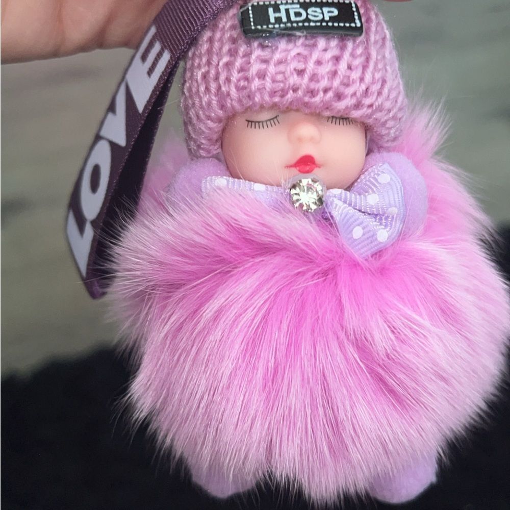 Plush Keychain - Pink Faux Fur Doll - Picture 14 of 16